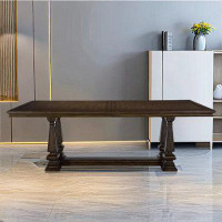 ULTORU 78.74" Black Solid Wood Rectangular Dining Table
