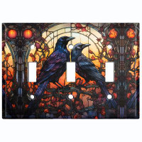 WorldAcc Metal Light Switch Plate Outlet Cover (Halloween Spooky Raven Birds - Triple Toggle)
