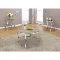 Wrought Studio Coffee Table End Table Set (3Pc) With Wood Top And Chrome Base
