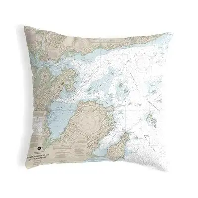 Highland Dunes Salem, Marblehead And Beverly Harbours, Ma Nautical Map Noncorded Indoor/Outdoor Pillow 12X12
