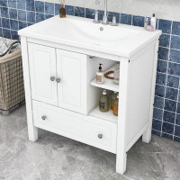 Winston Porter Wood Drawer Bathroom Vanity with Ceramic Sink