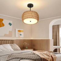 Bay Isle Home™ Handmade Boho Rattan Ceiling Light with Fabric Shade