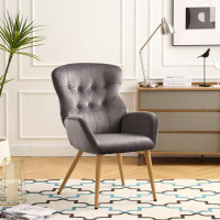 TORREFLEL Accent Chair Modern Tufted Button Wingback Vanity Chair With Arms Upholstered Tall Back Desk Chair With Metal
