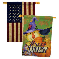 Breeze Decor Happy Harvest Scarecrow House Flags Pack & Autumn Fall Yard Banner 28 X 40 Inches Double-Sided Decorative H