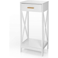 Latitude Run® Latitude Run® Modern Side Table | Single Drawer Storage | Tall End Tables | Pull-Out Drawer - White