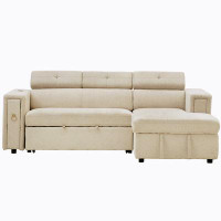 Latitude Run® 96" Pull-Out Sofa Bed L-Shape Sectional Sofa with Adjustable Headrest, Wireless Charging