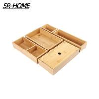 SR-HOME Bamboo Drawer Organizer, Pack Of 5 Kitchen Storage Box Set, For Home, Bathroom, Office, Desk, Makeup, Junk, Uten