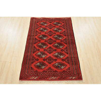 Bungalow Rose Vintage Tribal Oriental 3’4” X 4’11” Red Wool Hand-Knotted Area Rug
