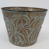 Rosalind Wheeler Bucket Shape Antique Bronze Colour With Pumpkins Pattern Planter