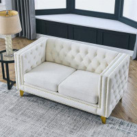 House of Hampton Velvet Sofa For Living Room,Buttons Tufted Square Arm Couch, Modern Couch Upholstered Button And Metal