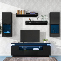 Orren Ellis Functional TV Stand, 5 Pieces Floating TV Stand Set With 16-Colour LED Light Strips