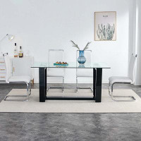 Ivy Bronx Large Modern Minimalist Rectangular Glass Dining Table With Glass Tabletop And White MDF Trapezoid Bracket