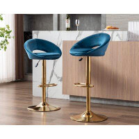 Everly Quinn Velvet Bar Stools Set Of 2 Modern Counter Height Barstools With Low Back Ajustable Swivel Kitchen Bar Chair