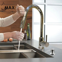 Smart Touch Kitchen Faucet Single Handle Pull-Out 16.5 With Soap Dispenser Chrome Finish