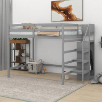Harriet Bee Jameesha Full Size Loft Bed with Built-in Storage Wardrobe and Staircase