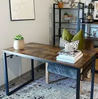 Vintage Retro Home Office Wood Metal Computer Desk Industrial Study Writing Dining Table