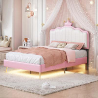 Gemma Violet Full Size Upholstered Princess Bed With Crown Headboard,Full Size Platform Bed With Headboard And Footboard