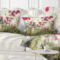 East Urban Home Floral Poppy Flowers on Summer Meadow Lumbar Pillow