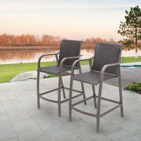 Red Barrel Studio Counter Height Wicker Bar Stools All Weather Patio Furniture With Heavy Duty Aluminum Frame In Antique