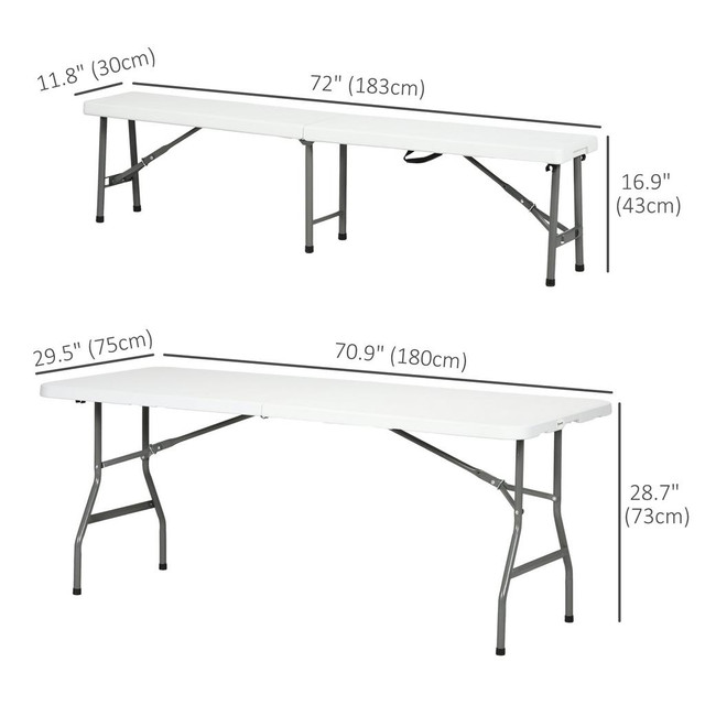 Patio Table Set 70.9" x 29.5" x 28.7" White in Patio & Garden Furniture - Image 3
