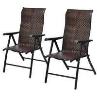 Arlmont & Co. 2 Pieces Patio Rattan Folding Reclining Chair