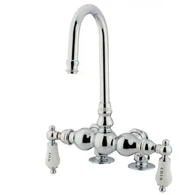 Features: Clawfoot tub faucet Material: Brass Deck mount ADA compliant Hot and cold porcelain lever...