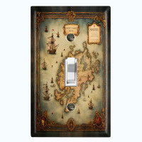 WorldAcc Metal Light Switch Plate Outlet Cover (Ship Travel World Map Biege - Single Toggle)