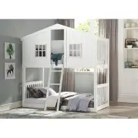 Acme Rohan Cottage Twin over Twin Bunk Bed in White & Pink