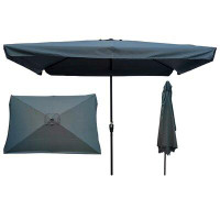 Arlmont & Co. 10 X 6.5T Rectangular Patio Solar LED Lighted Outdoor Market Umbrellas With Crank & Push Button Tilt For G