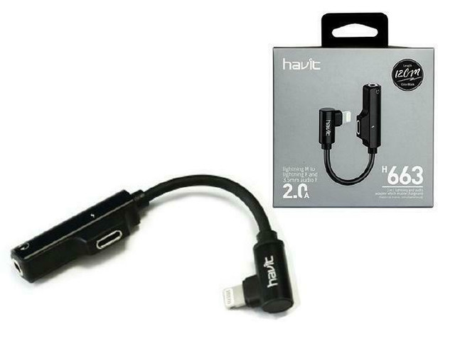 Havit H663 8-Pin Male to 8-Pin Female and 3.5mm Female Audio Cable Adapter - Black in Cell Phone Accessories - Image 2