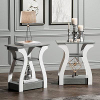 Everly Quinn End Table Set Of 2 With Charging Station, Side Table With Usb Ports And Outlets, Nightstand, 3 Tier End Tab