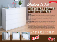 NEW MODERN WHITE HIGH GLOSS 8 DRAWER BEDROOM DRESSER HHDCO18