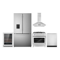 Cosmo 5 Piece Kitchen Package With 36" Freestanding Dual Fuel Range 36" Island Range Hood 24" Built-in Fully Integrated