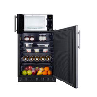 Summit Appliance Summit 24" Wide Black Microwave/Stainless Steel Door Refrigerator Combination with Allocator