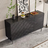 Great Deals Trading 55.12" Black Rectangular Stainless Steel + Manufactured Wood Accent Cabinet