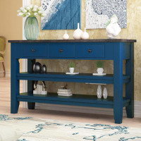 Red Barrel Studio 48'' Modern Console Solid Wood Top Sofa Table 3 Drawers And 2 Shelves, For Living Room, Blue