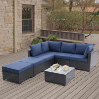 Latitude Run® Upgrade Your Outdoor Living: 7-piece Patio Set With Sectional Sofa, Corner Chairs, Ottomans & Glass Table,