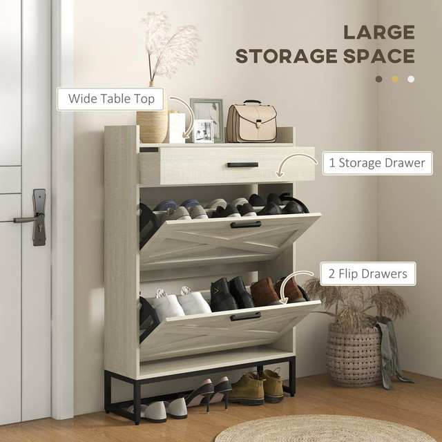 Shoe Cabinet 31.5" W x 9.4" D x 45.3" H Distressed White in Storage & Organization - Image 4