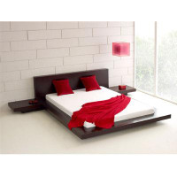 F4 King Modern Japanese Style Platform Bed With Headboard And 2 Nightstands In Espresso