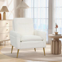 Mercer41 Mercer41 1pc Modern Accent Chair Upholstered Sherpa Armchair W/ Tapered Metal Legs White