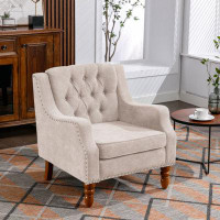 Darby Home Co 29.5 x 26 x 25_Accent Chair, Living Room Chair, Footrest Chair Set With Vintage Brass Studs, Button Tufted