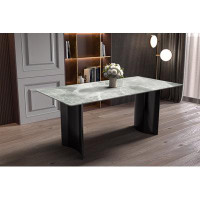 Latitude Run® Latitude Run® Zara Mid-Century Modern 55" Rectangular Dining Table With Glass/Sintered Stone Top And Curve