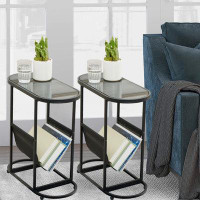 Ebern Designs 22.4''H Oval Small End Tables with Magazines Organizer, Black(Set of 2)