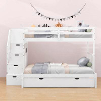 Harriet Bee Elitha Kids Twin over Twin/Full Wood Bunk Bed with Trundle with Drawers