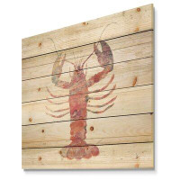 East Urban Home Pink lobster Ocean Life - Nautical & Coastal Print on Natural Pine Wood