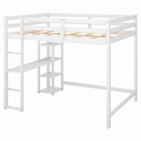 Harriet Bee Full Size Loft Bed with Shelves and Built-in Desk