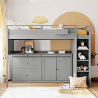 Harriet Bee Loft Bed With Rolling Cabinet And Desk