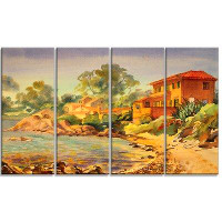 Design Art French Riviera Landscape 4 Piece Painting Print on Wrapped Canvas Set