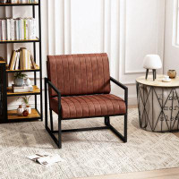17 Stories Modern Fashion PU Leather Feature Armchair With Metal Frame Extra-Thick Padded Backrest And Seat Cushion, For