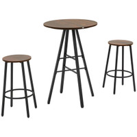3 PIECE BAR TABLE SET INDUSTRIAL DINING TABLE SET FOR 2 WITH STOOLS STURDY STEEL FRAME FOOTREST